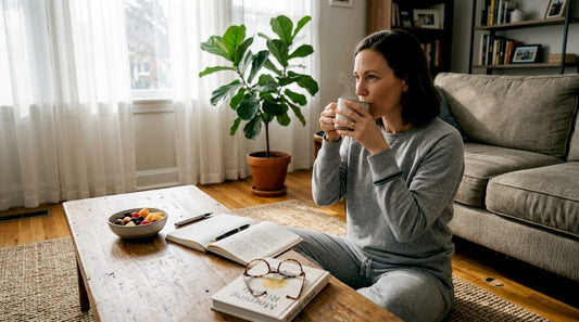 Woman enjoying relaxing morning wellness routine