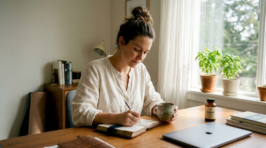 Woman writing Ayurvedic clarity routine