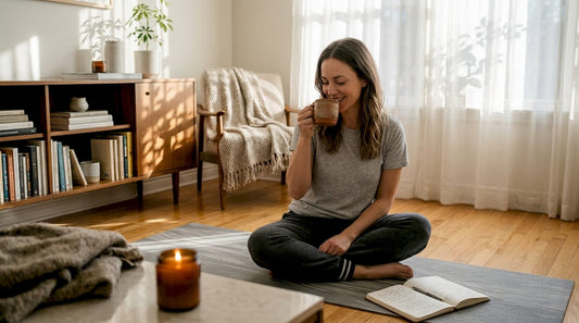 Woman practicing Ayurvedic relaxation at home