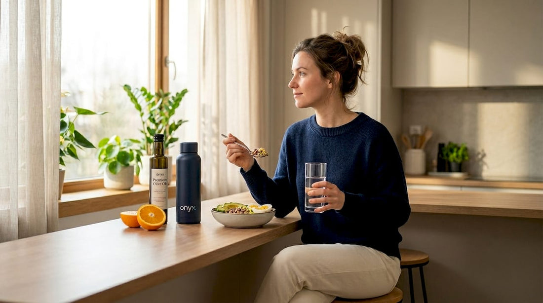 Woman preparing for drinking with nutritious meal
