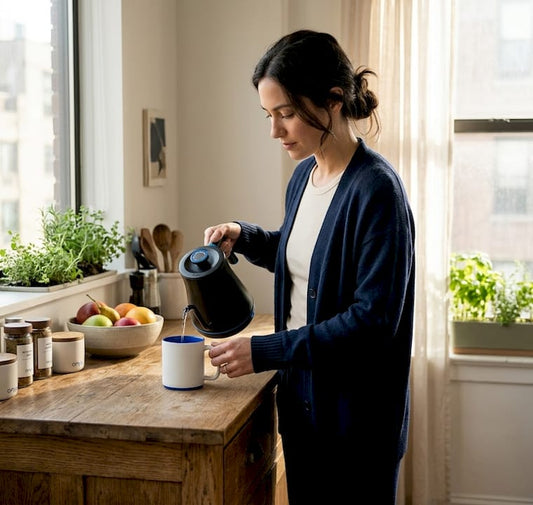 Woman prepares Ayurvedic morning warm water