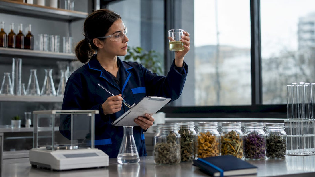 Scientist examining plant extract in lab