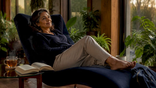 Woman resting peacefully in lounge chair