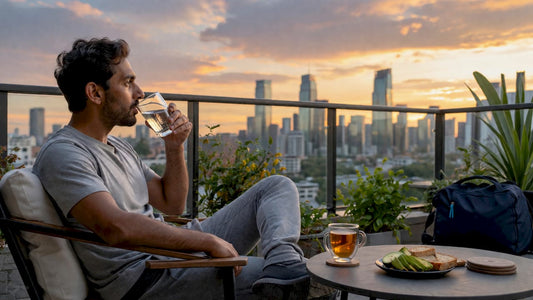 Man recovering from hangover at home