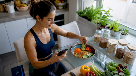 Woman logging food intake on smartphone