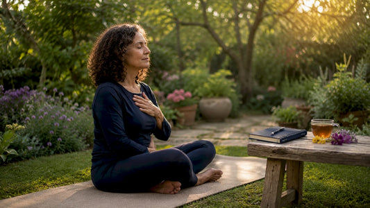 Woman practicing stress management at home
