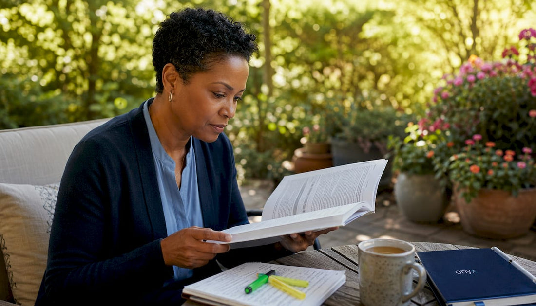 Woman reviewing supplement clinical study