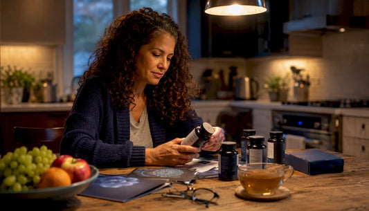 Woman researching Ayurvedic supplements at home