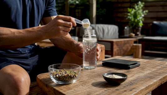 Hands preparing hydration drink for muscle recovery