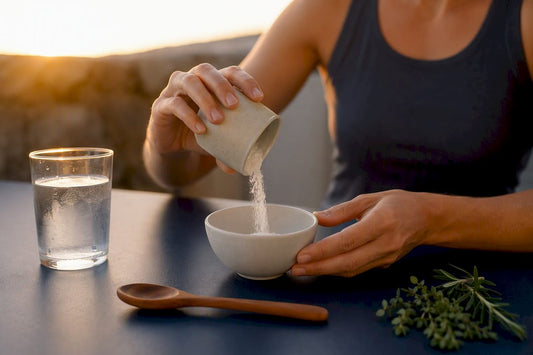 Close-up pouring creatine powder