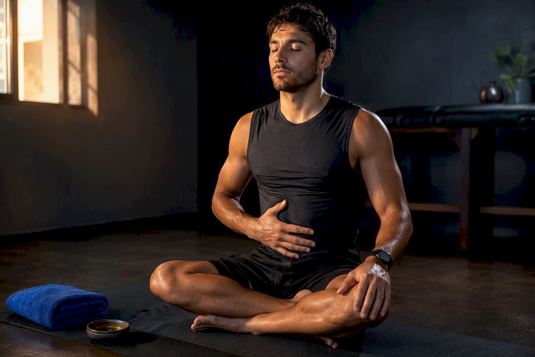 Athlete practicing Ayurvedic recovery breathing
