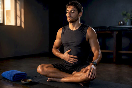 Athlete practicing Ayurvedic recovery breathing