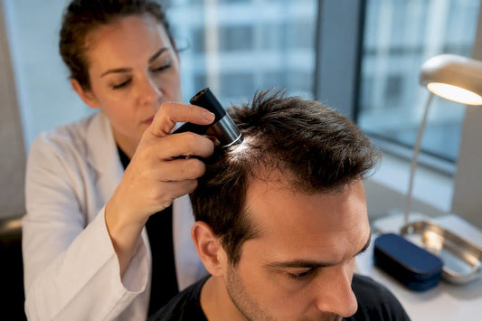 Clinician examining scalp hair density