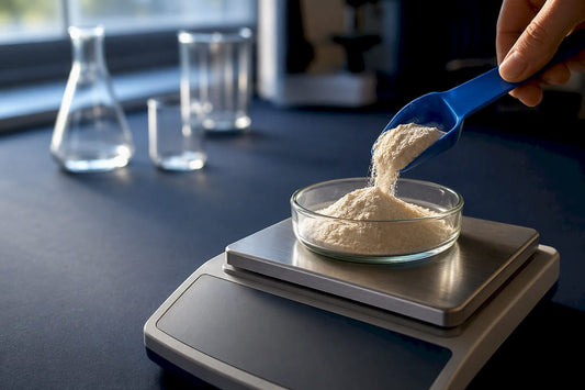 Collagen peptide powder measured on laboratory scale